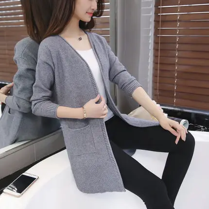 Новинка весна осень 2019 женский модный кардиган облегающий дикий длинный вязаный