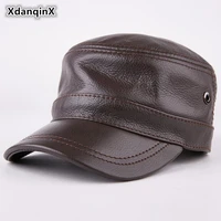 xdanqinx adjustable size mens genuine leather cap cowhide leather caps baseball caps for men 2019 new style winter brands hat