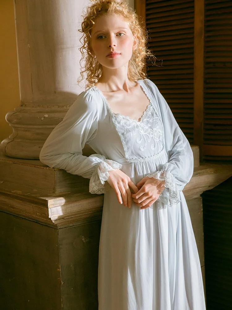 Весенне летняя Модальная газовая ночная рубашка с винтажной вышивкой женская