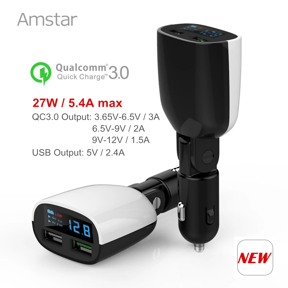 Amstar быстрое автомобильное зарядное устройство с функцией быстрой зарядки 3 0 27W/5.4A