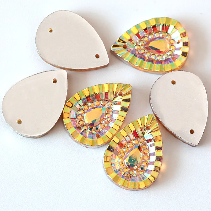 Большая распродажа! 100 шт. полимерный материал пришить Стразы Топаз AB Цвет 13X18 мм