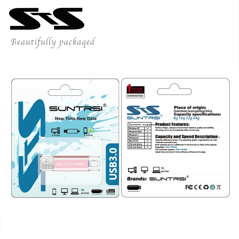 Suntrsi USB3.0 флеш накопитель 16 ГБ 32 OTG Флешка для смартфона и ПК реальная емкость 64 Гб