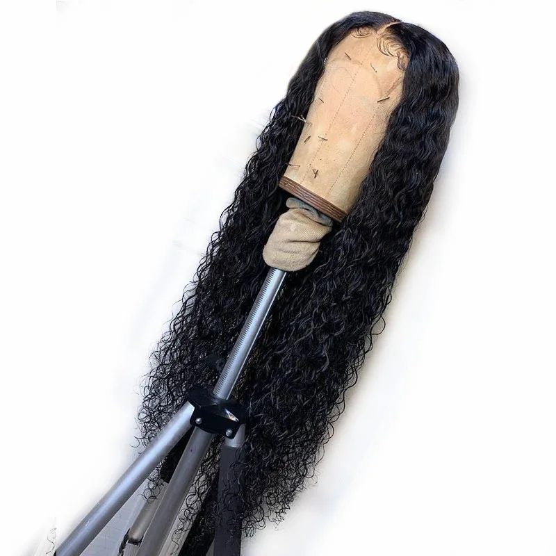 Длинные кудрявые полные кружевные парики человеческих волос глубокая средняя