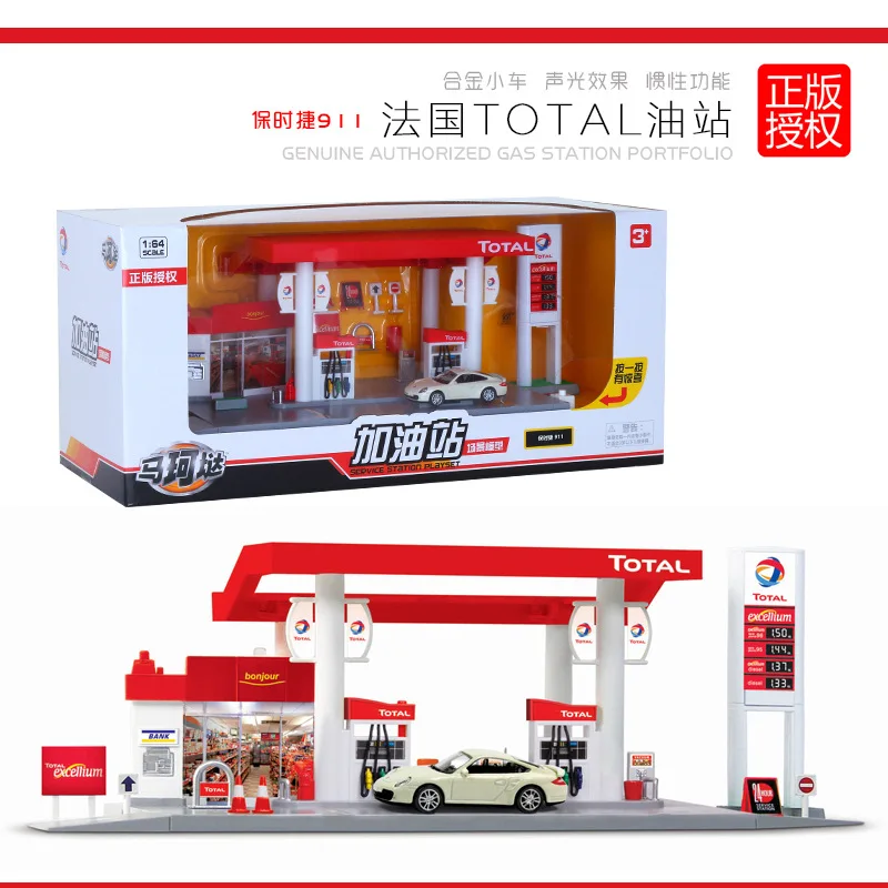 TOTAL Station N Car Комплект автозаправочной станции, Авторизованная серия, с автомобилем/масляным баком, британский BP/toвсего/SHELL/ALLES, функция трения автомобиля и света - Цвет: TOTAL Station N Car