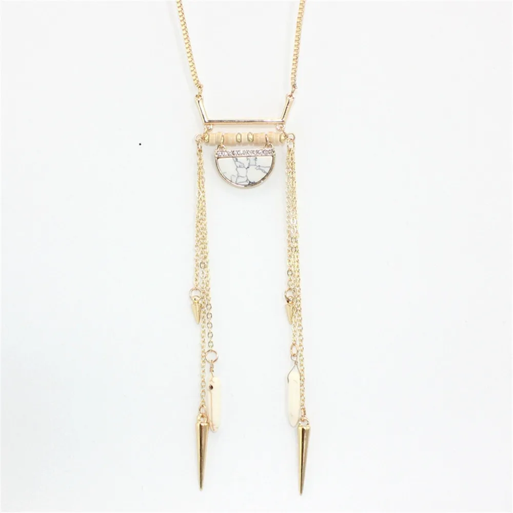 ENZE 2016 free shipping the new fashion Green pine white rivet tassel personality long necklace | Украшения и аксессуары