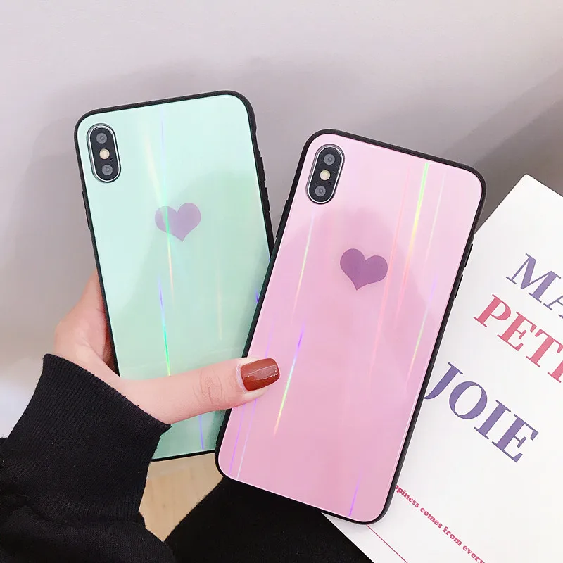 Чехол с лазером Aurora для iPhone X XR XS Max 7 6 6S Plus роскошный чехол из закаленного стекла