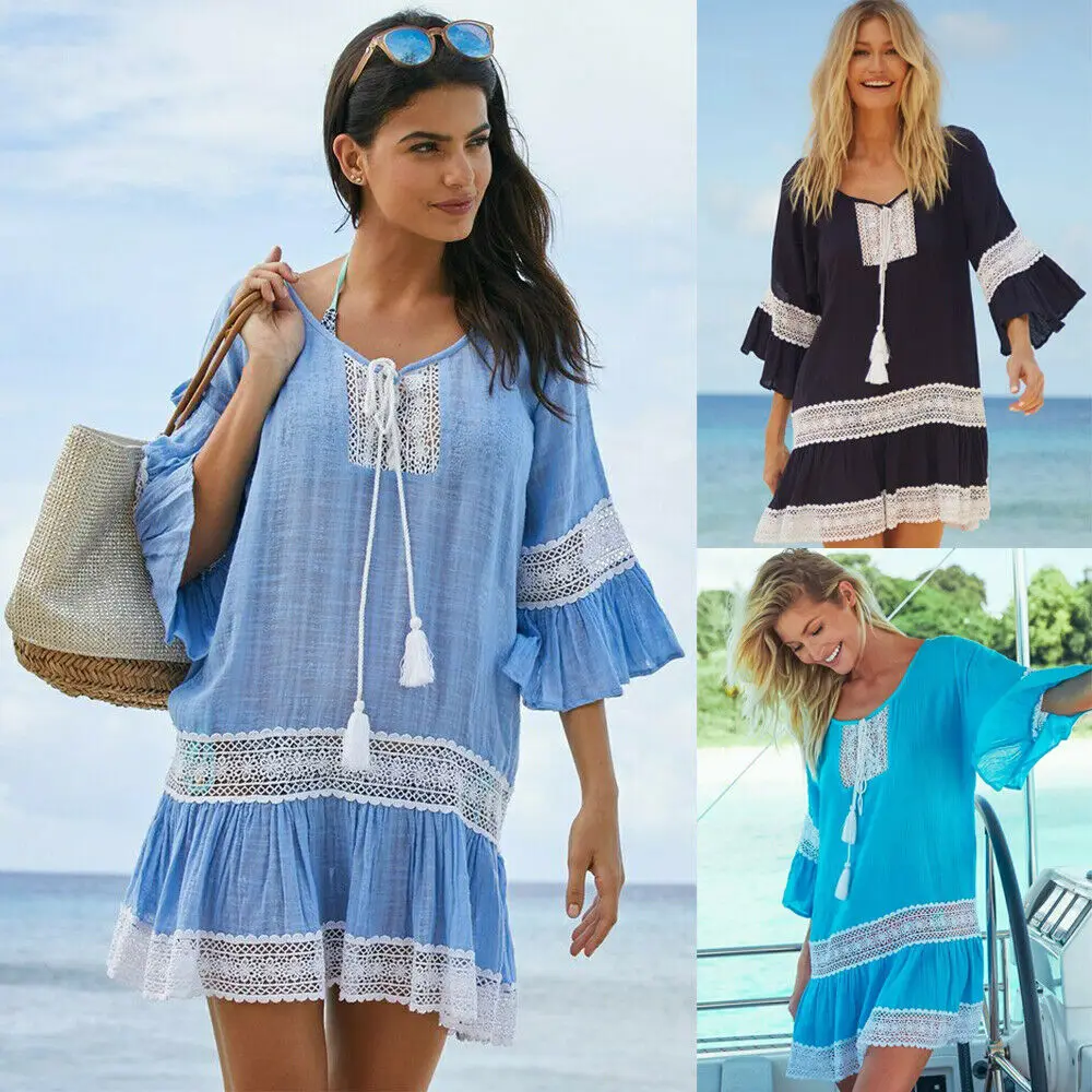 Женский пляжный костюм купальник бикини накидка кафтан летнее вязаное платье