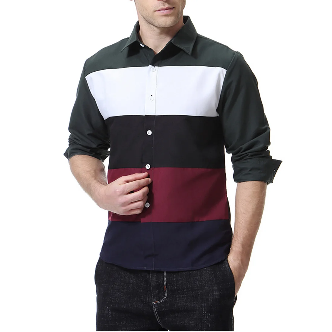 Мужская Повседневная рубашка с длинным рукавом универсальная приталенная