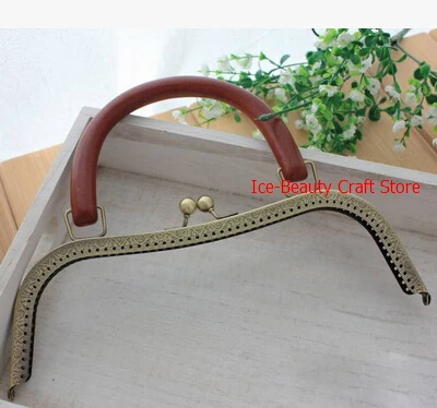 

5pcs 26cm High Quality Antique Brass Wooden Handle Handbag Frame Engraved Bag Frame Bag Sewing Craft Tailor Sewer,Freeshipping