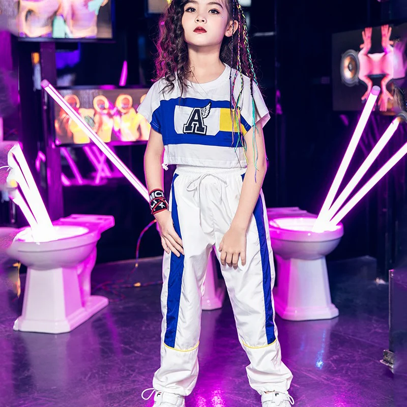 Джазовые танцевальные костюмы для девочек клетчатые топы штаны Детский костюм в