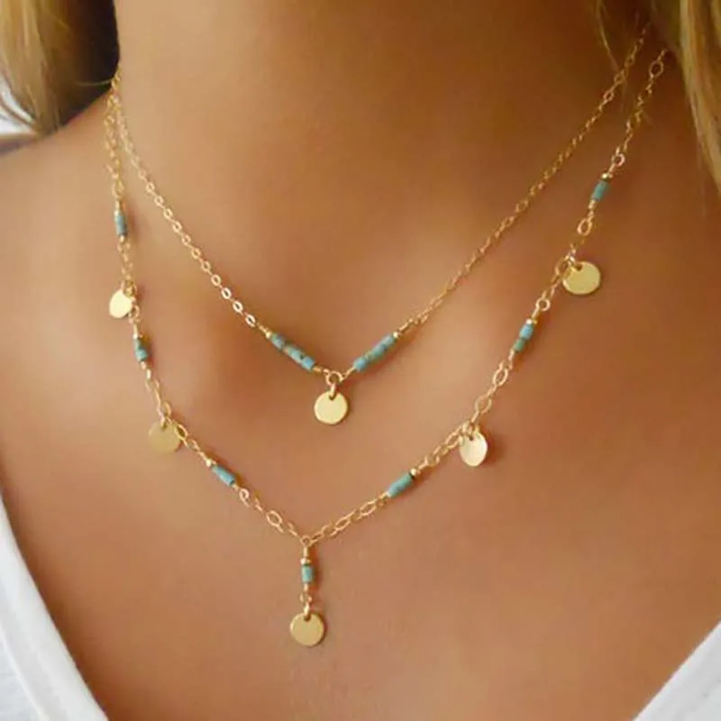 Ожерелье в западном стиле Surou простые бусы много слоев ожерелья Женская цепочка