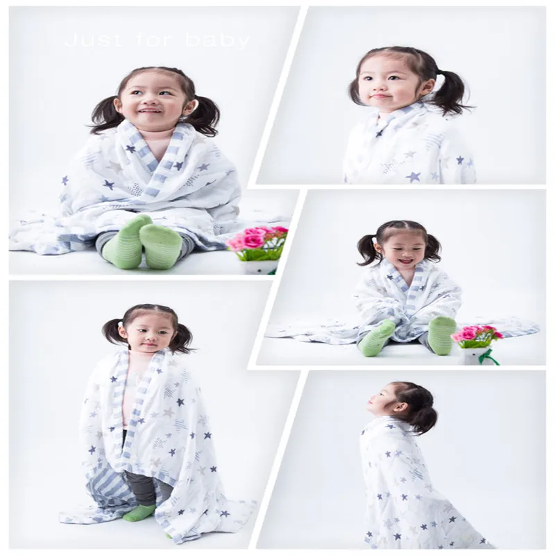 Трехслойное одеяло для новорожденных из бамбука 30% хлопка с широким краем