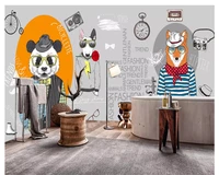 beibehang personality hand painted abstract animal clothing shop cafe decoration interior papel de parede wallpaper papier peint