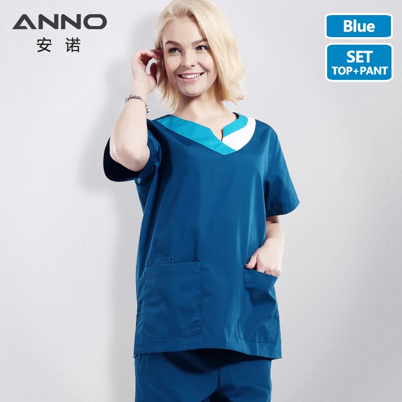 Blue(HuLan) Короткий рукав синий фильтр отбеливающая форма медсестры, медицинская Мужская и женская скрабы набор Больничная форма хирургическая форма медицинский костюм - Цвет: Blue(HuLan)