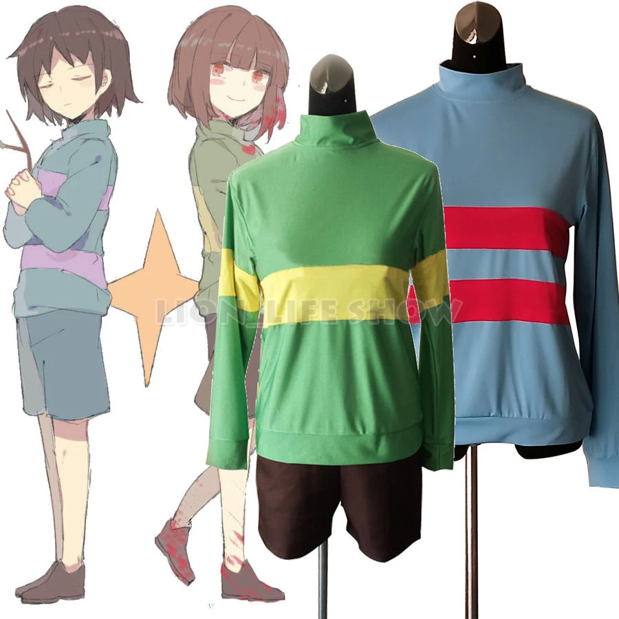 

Undertale Frisk Chara Cosplay Costume Pullover Tops Shirt Suit Set Game Unisex