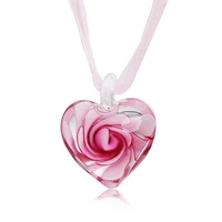 kyszdl hot sell fashion cute glass love heart rose flower pendant silk necklace pendant women jewelry gifts
