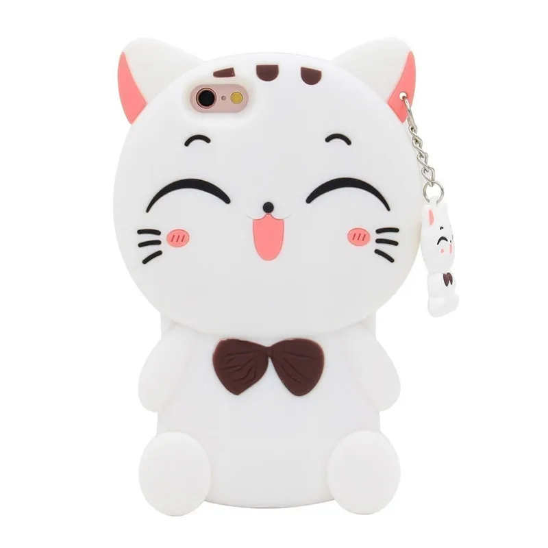 Чехол для iphone 4/5/6/7Plus/8 мягкий силиконовый мультяшный 3D чехол с котом удачи Apple