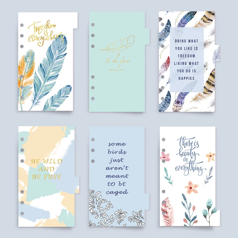 Nover Feather записные книжки и дневники индекс разделитель страниц для Filofax A6 аксессуары для планировщика заправка внутренний основной канцелярские принадлежности 6 листов