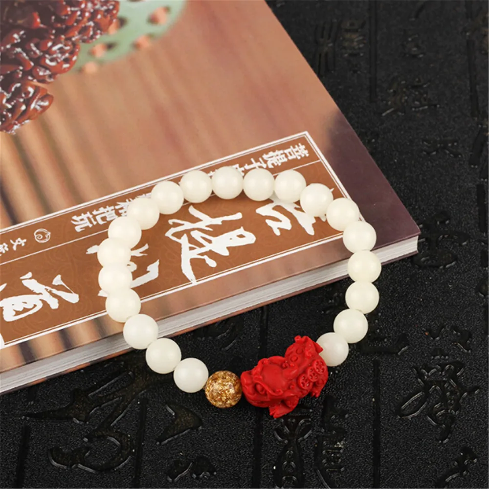 8mmx20 beads Натуральный белый Bodhi корень Cinnabar Pixiu браслет-Шарм буддистские четки браслет-четки бусы Mala унисекс ювелирные изделия Прямая поставка - Окраска металла: 8mmx20 beads