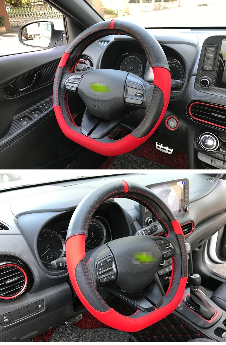 DIY чехлы на руль мягкая кожаная оплетка на руль автомобиля аксессуары для салона автомобиля для hyundai Kona Encino