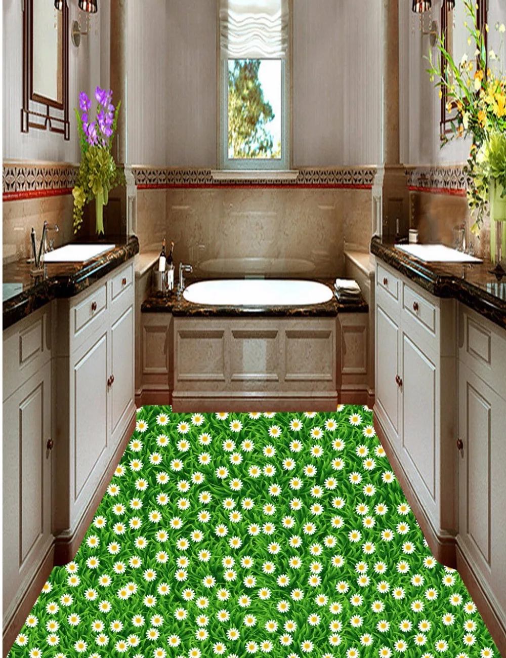 

Free Shipping green grass lawn flowers 3D stereo floor sticker decorating courtyard park non-slip floor painting