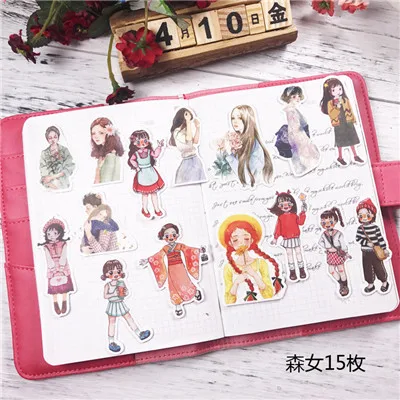 14 1pack girl sticker PVC Scrapbook hand book diary Stickers kawaii cartoon girls waterproof stickers toys kids children pegatinas - Цвет: 14