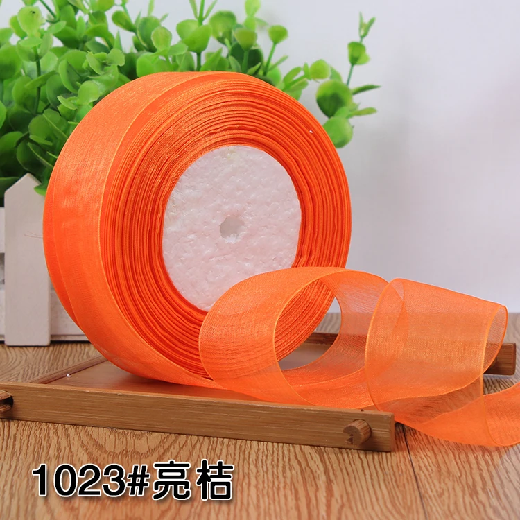 bright orange Красивая шелковая прозрачная атласная лента из органзы 40 мм(50 ярдов/рулонов) для украшения свадебных торжеств - Цвет: bright orange