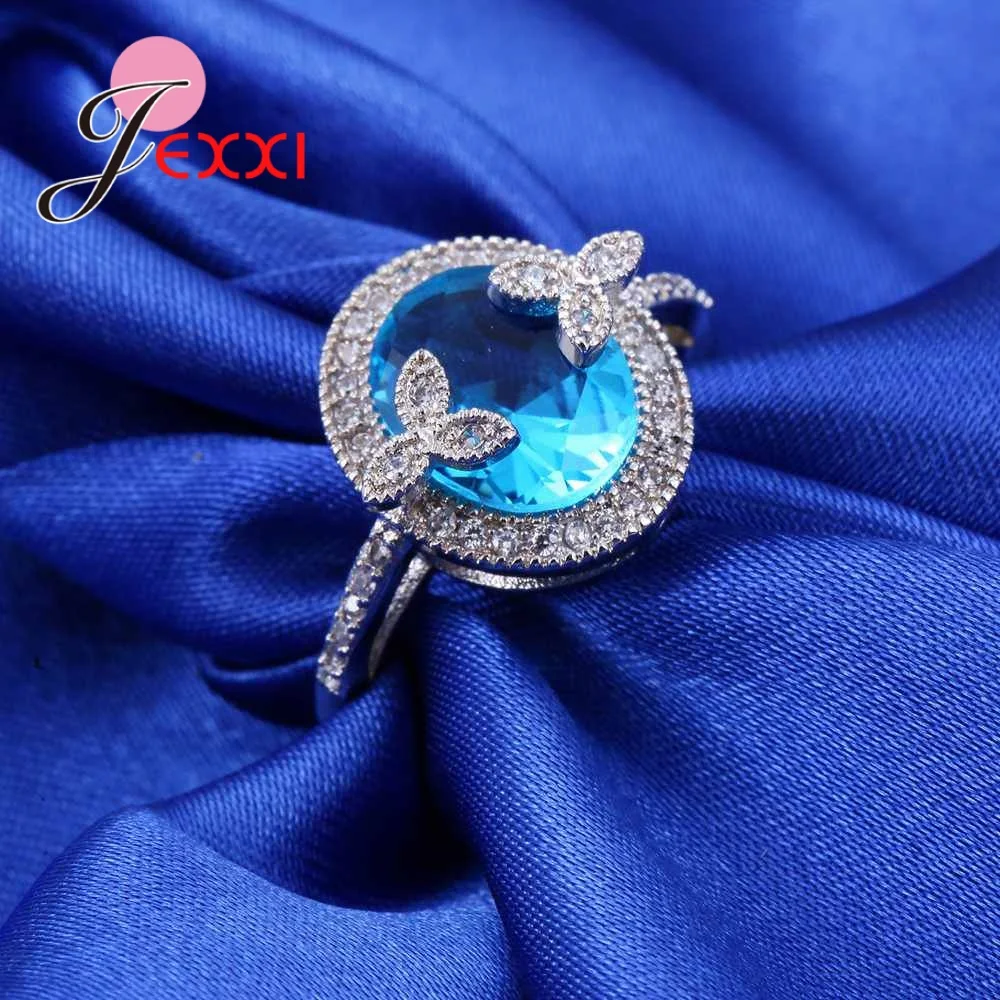 Женские винтажные кольца для свадьбы помолвки Bijoux модные серебряные синие с