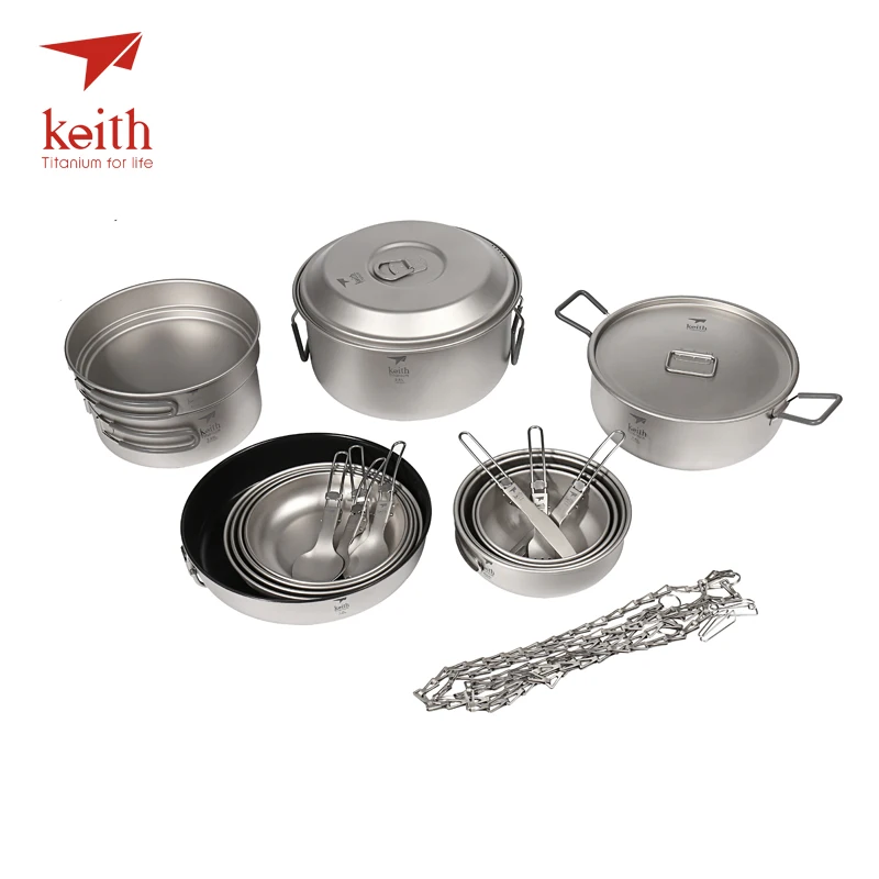 Keith титановые кастрюли миски большой набор для кемпинга на открытом воздухе 4-5