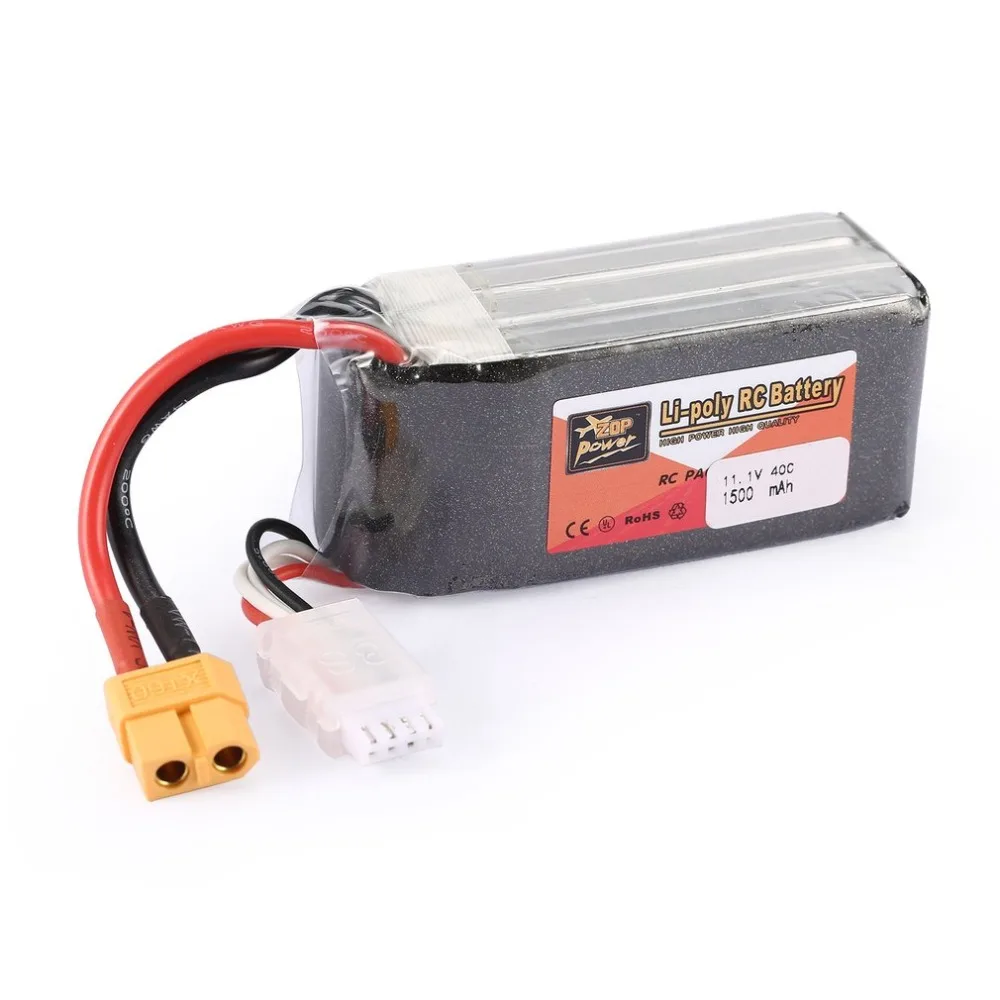 Литий-полимерный аккумулятор ZOP Мощность 11,1 V 1500 мА/ч, 40C 3 S Lipo Батарея XT60 разъем для модели RC
