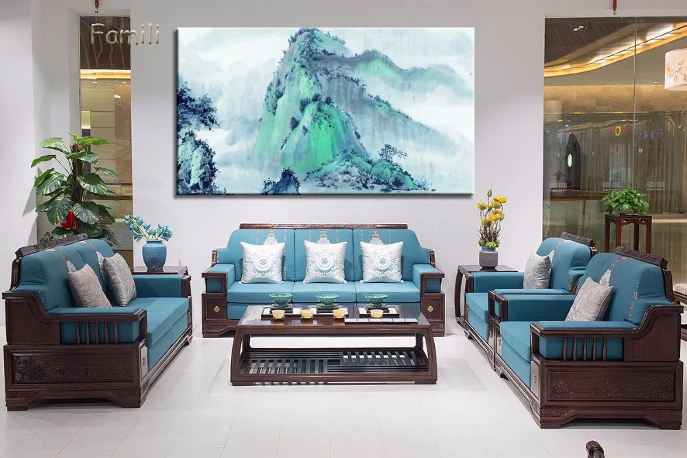 Китайские картины на холсте с изображением пейзажа цветка сливы и лодки