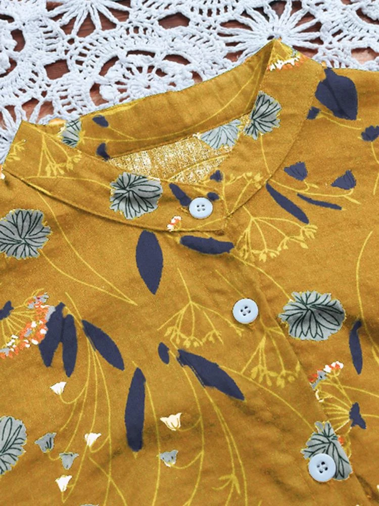 Для женщин Boho Цветочный принт Oversize Винтаж хлопок белье свободные летний топ