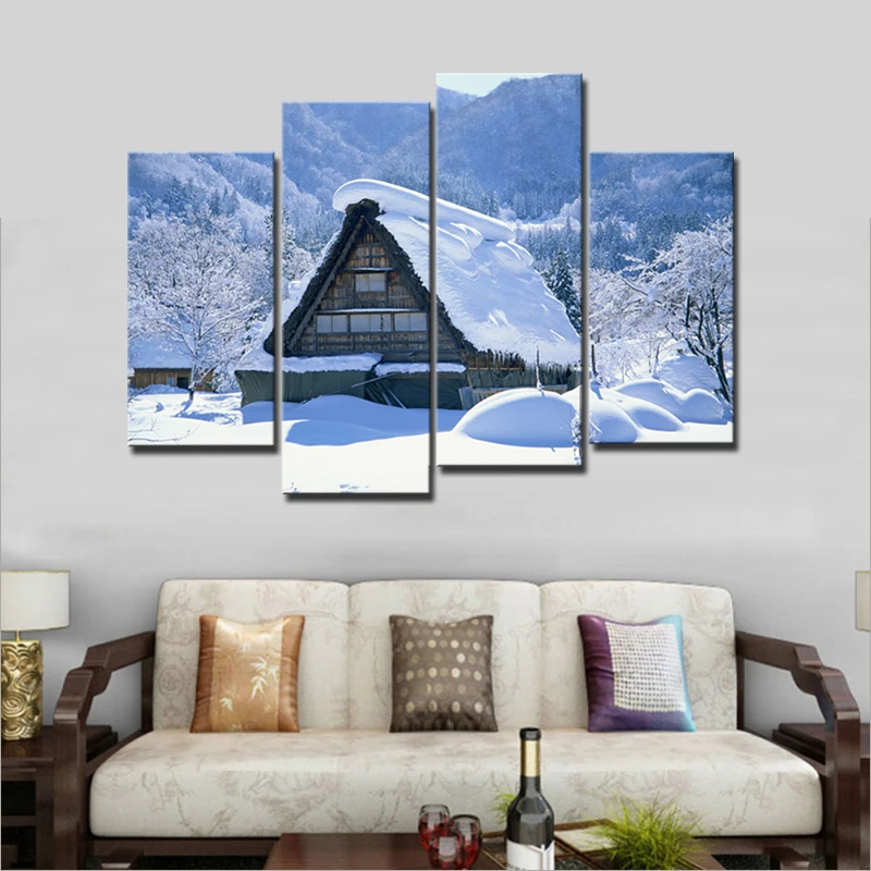 Пейзаж покрытый снегом Настенная картина зимний пейзаж на холсте живопись HD