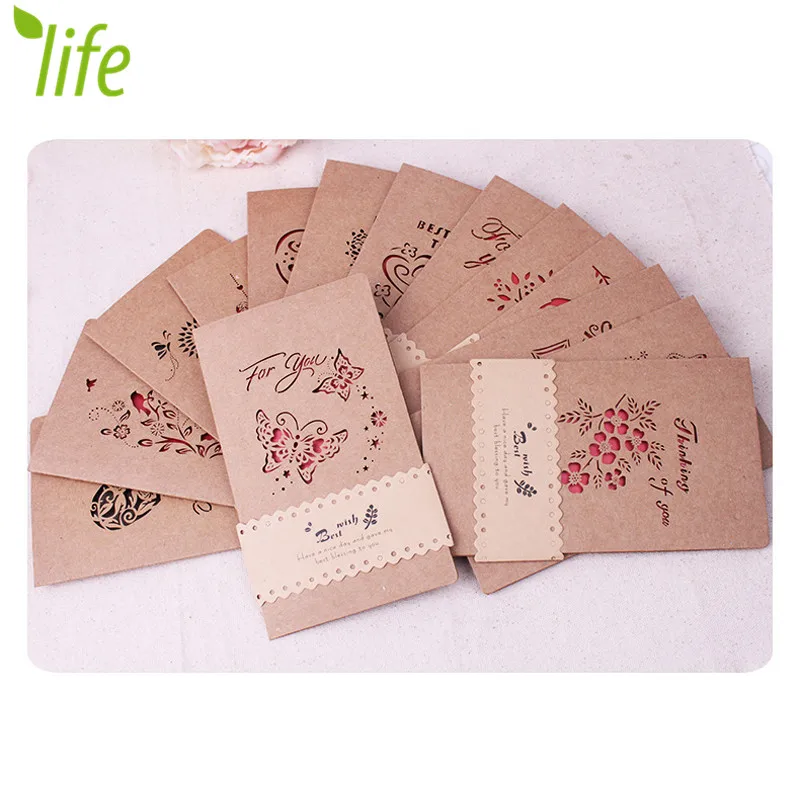 

Thank You Vintage Card Souvenirs Postcard Handmade Gift Greeting Brown Paper Festival Message card 12 pcs/set free shipping