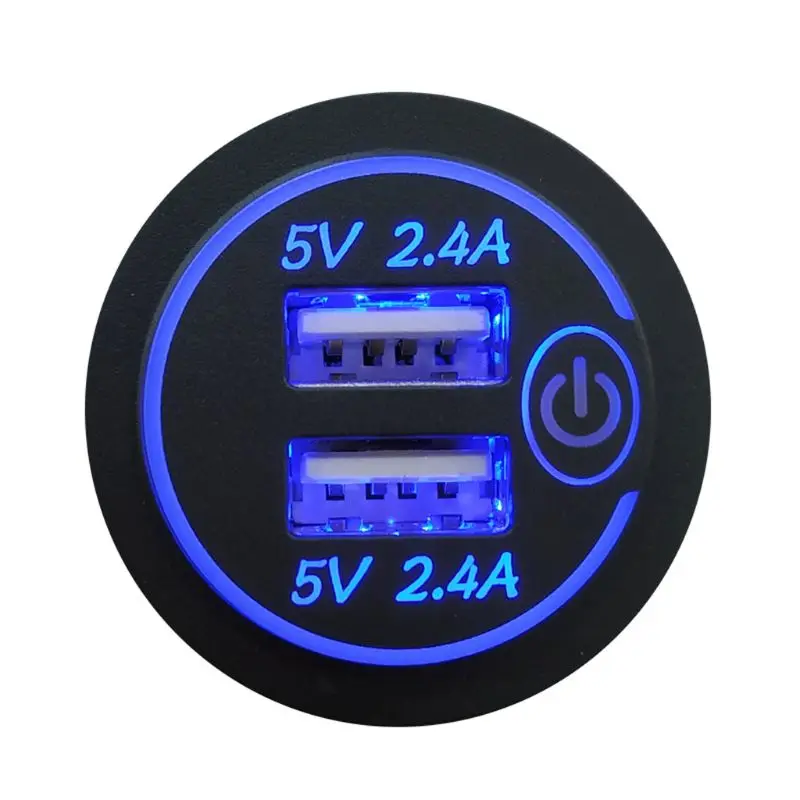 12 В/24 В водонепроницаемый 2.4A двойной USB зарядное устройство розетка с сенсорным выключением светодиодный индикатор переключателя для автомобиля морской лодки мотоцикла T