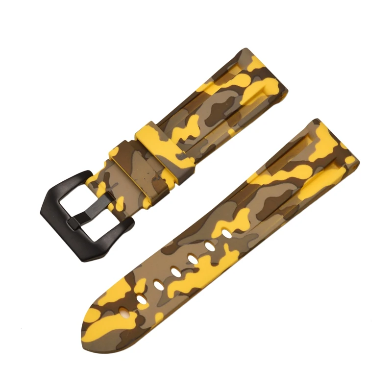 HQ Silicone Strap 20 22 24 26mm Camouflage watch band Silicone Rubber Watchband replacement For PAM Strap And steel buckle