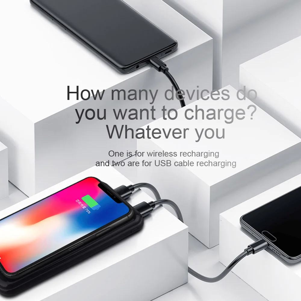 FDGAO Qi Беспроводное зарядное устройство 20000 мАч USB PowerBank Беспроводная зарядная