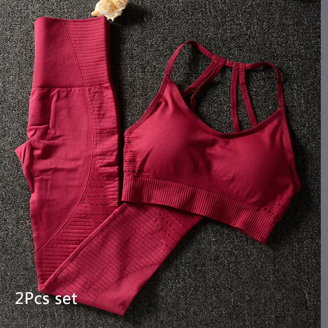 Coffee 2Pcs set 2 шт./компл. Бесшовные Йога Комплект Для женщин Фитнес бюстгальтер спортивная женская, для спортивного зала, леггинсы, штаны на подкладке пуш-ап спортивный бюстгальтер, спортивные костюмы - Цвет: Coffee 2Pcs set