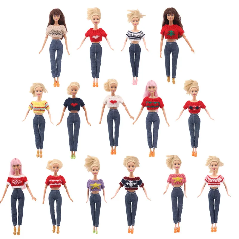 LUCKDOLL 15 стилей 1 комплект одежды = свитер + джинсы для шарнирной куклы 30 см 1/6 Blyth