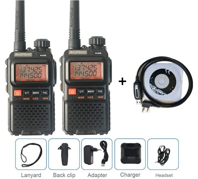 add cable 2 шт. Baofeng UV-3R+ Plus мини рация радио UHF VHF Ham CB радиостанция беспроводной HF трансивер UV3R PMR 446 передатчик - Цвет: add cable