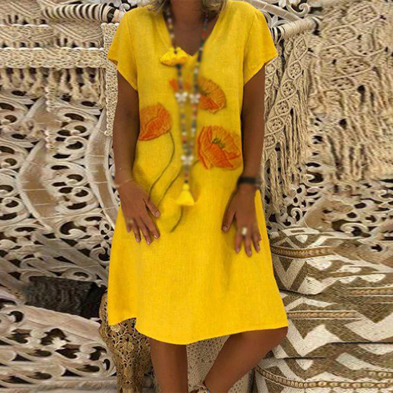 Женское Повседневное платье сарафан с цветочным принтом большие размеры