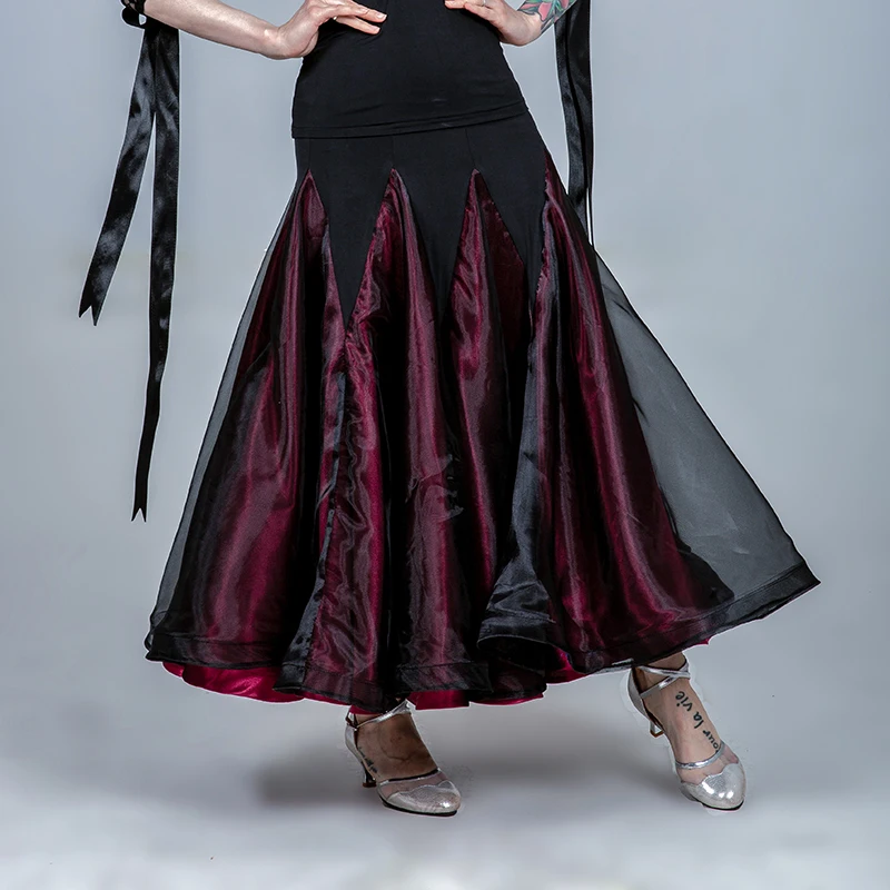 dark red skirt Бальная юбка для женщин Фламенко юбка испанский Танцы платье юбка для вальса Одежда для танцев женские Танцы костюмы кружево Танцы стандартная юбка - Цвет: dark red skirt