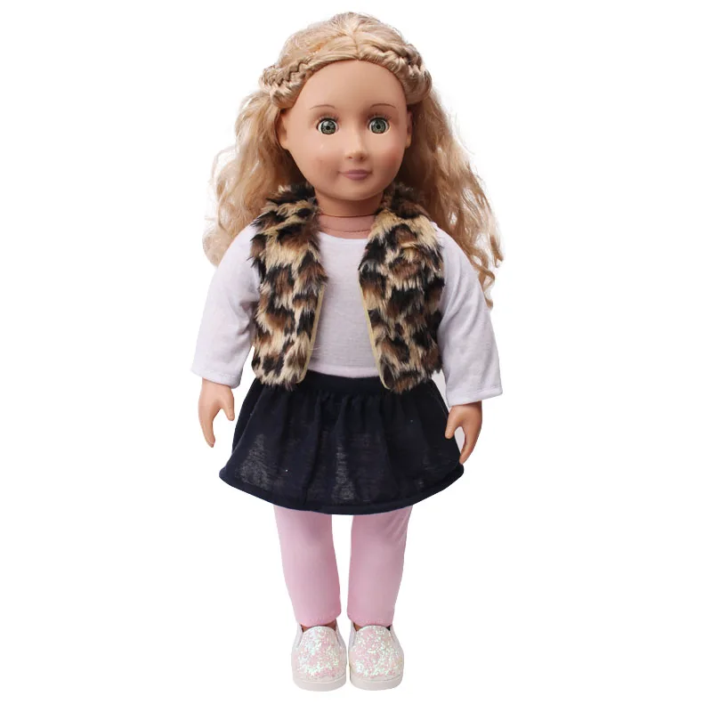 Doll clothes fur suit Leopard grain set pink pant toy accessories fit 18 inch Girl dollS and 43 cm baby doll c711 | Игрушки и хобби