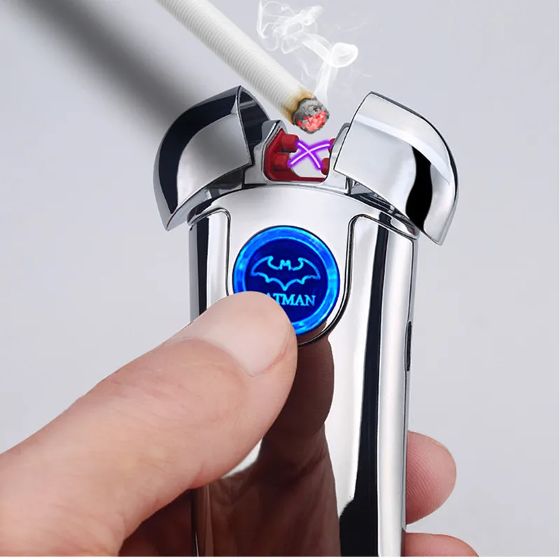 Плазменная Зажигалка USB двойной дуги сигареты аксессуары Новинка Бат Человек Pattern электроподжиг Подарок ветрозащитный зажигалка