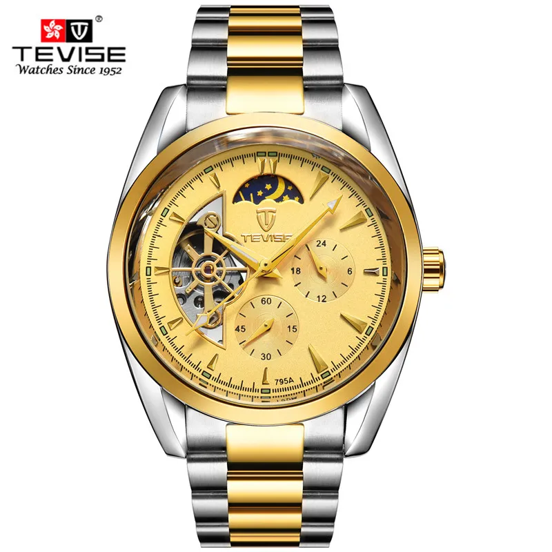 TEVISE Брендовые мужские автоматические механические часы деловые с турбийоном