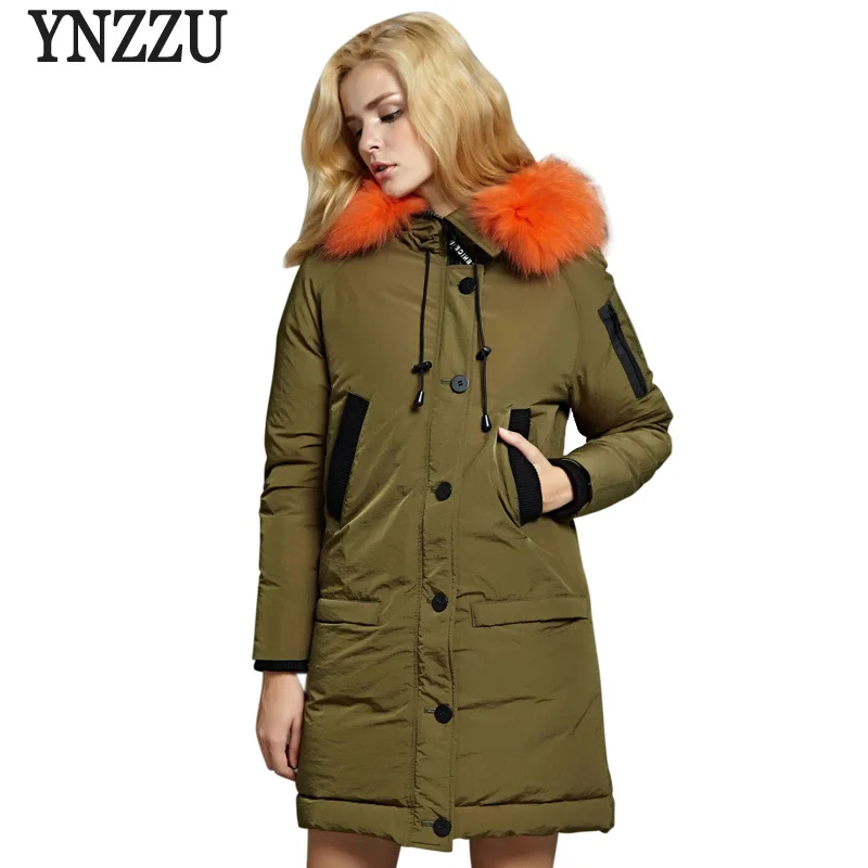 YNZZU 2018 новый зимний женский пуховик Повседневный длинный белый гусиный с
