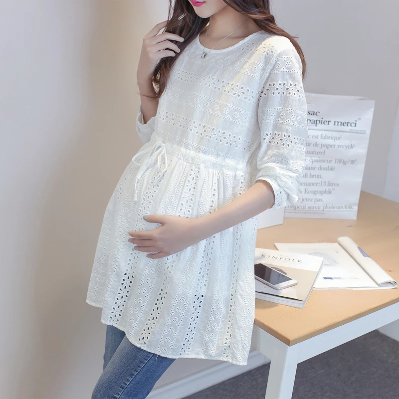 Одежда для беременных белое двухслойное платье 2017 весеннее Повседневное | Мать и