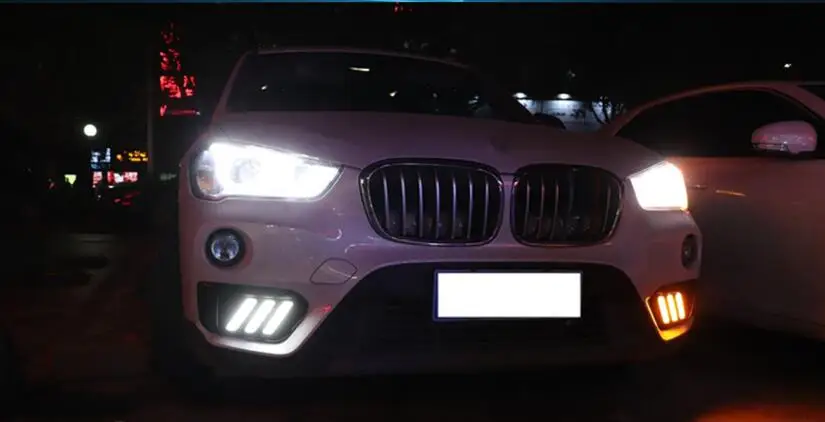 2PCS LED DRL Daytime Running Light Daylights for BMW X1 F48 F49 2016 2017 2018 2019 fog lamp With Yellow Turn Signal style relay |