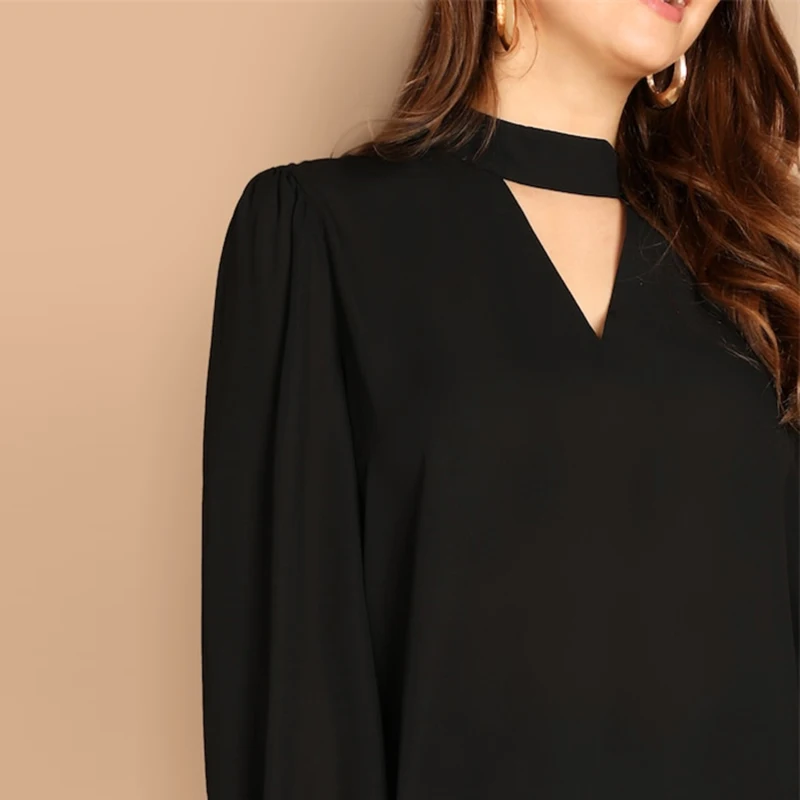 SHEIN Размера Плюс Блуза Со Стоячим Воротником И Оригинальным Рукавом Весенняя Женская Блузка