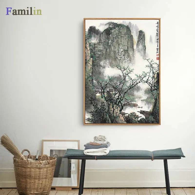 Картина на холсте большого размера Классическая азиатская китайская чернильная
